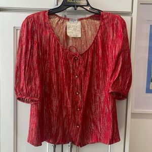 Chanel Vintage 1980’s Red and Gold Silk Blouse with Lion Head Buttons
